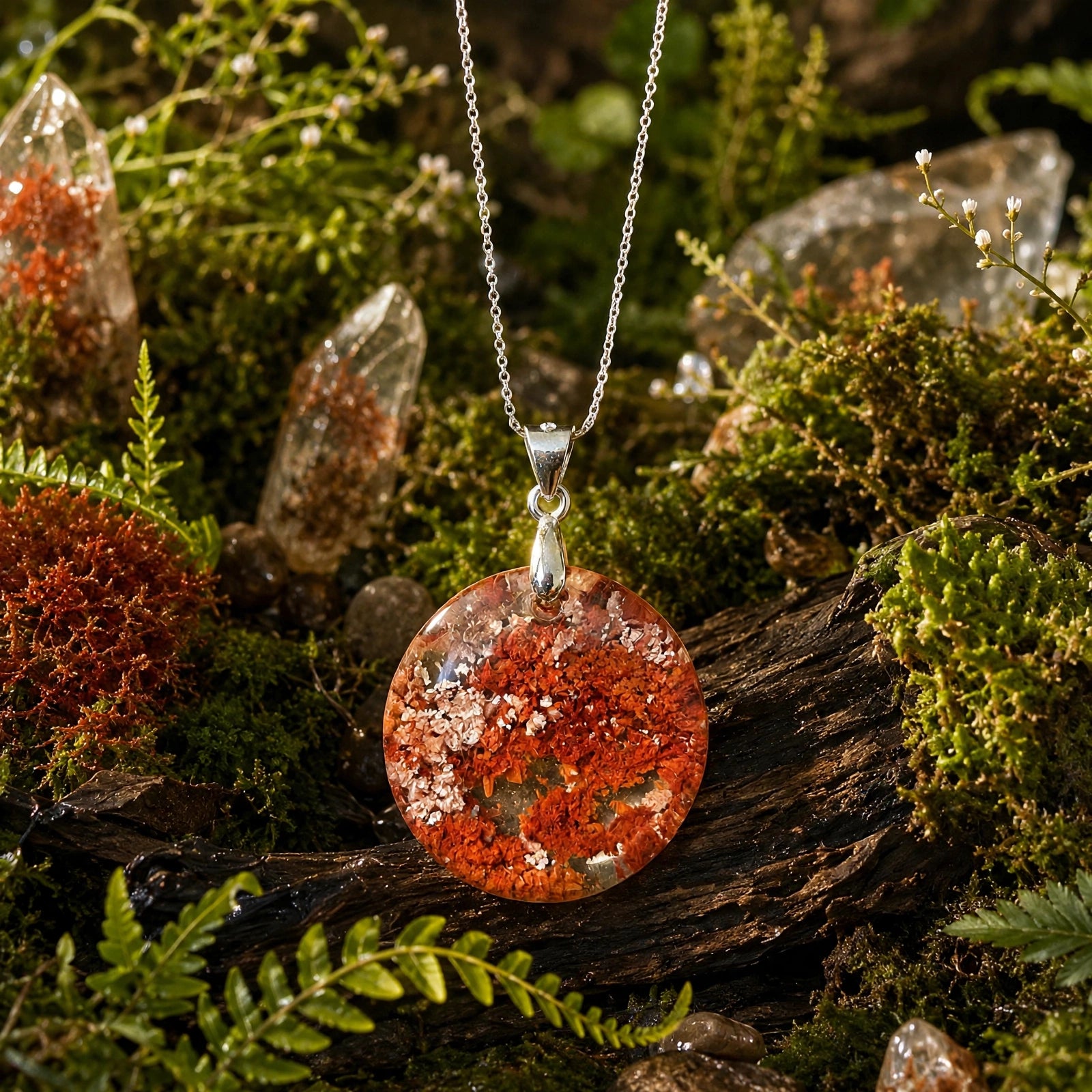 Autumn Canopy round Garden Quartz pendant in 18K white gold vermeil, pendant only