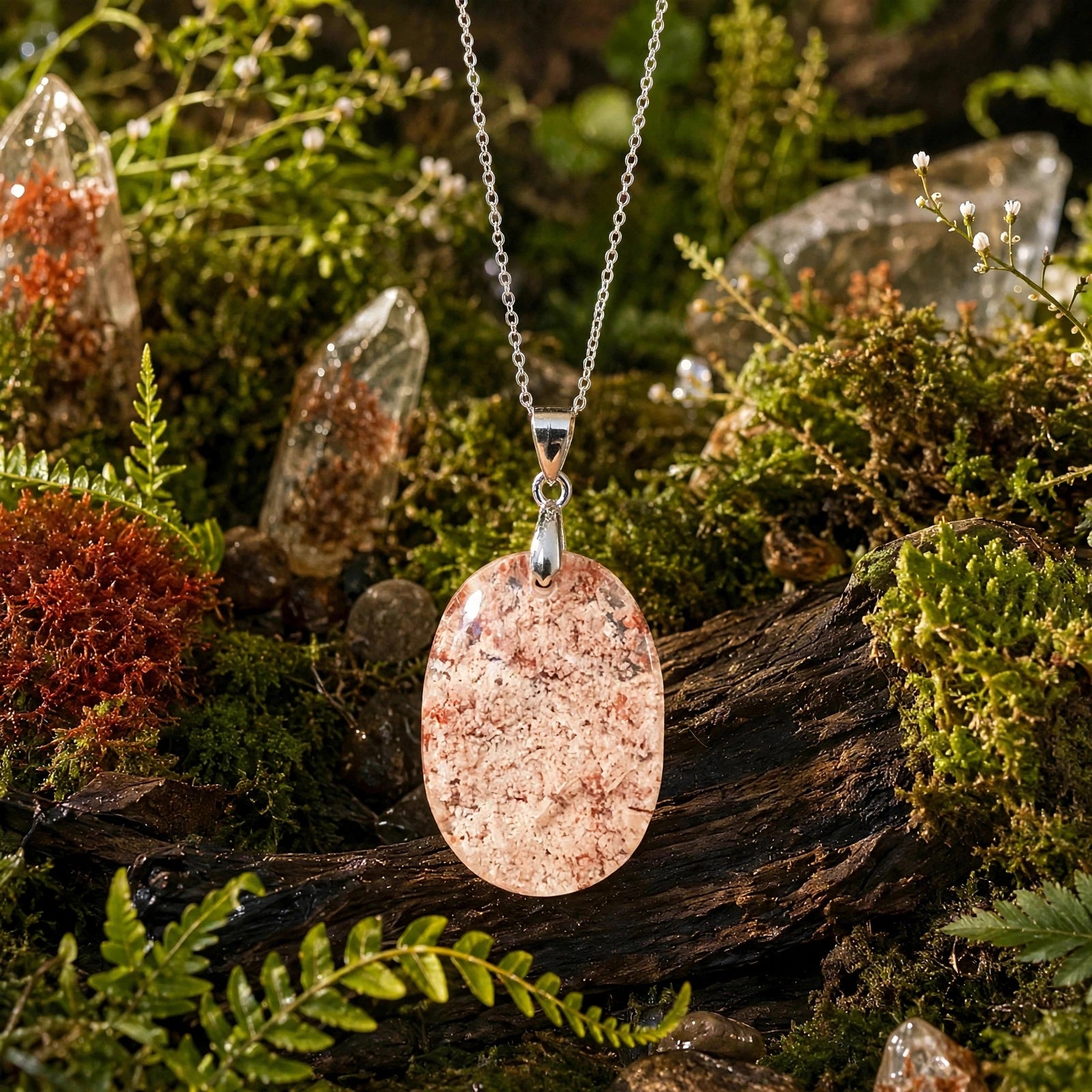 Blossom Realm Garden Quartz pendant in 18K white gold vermeil, pendant only