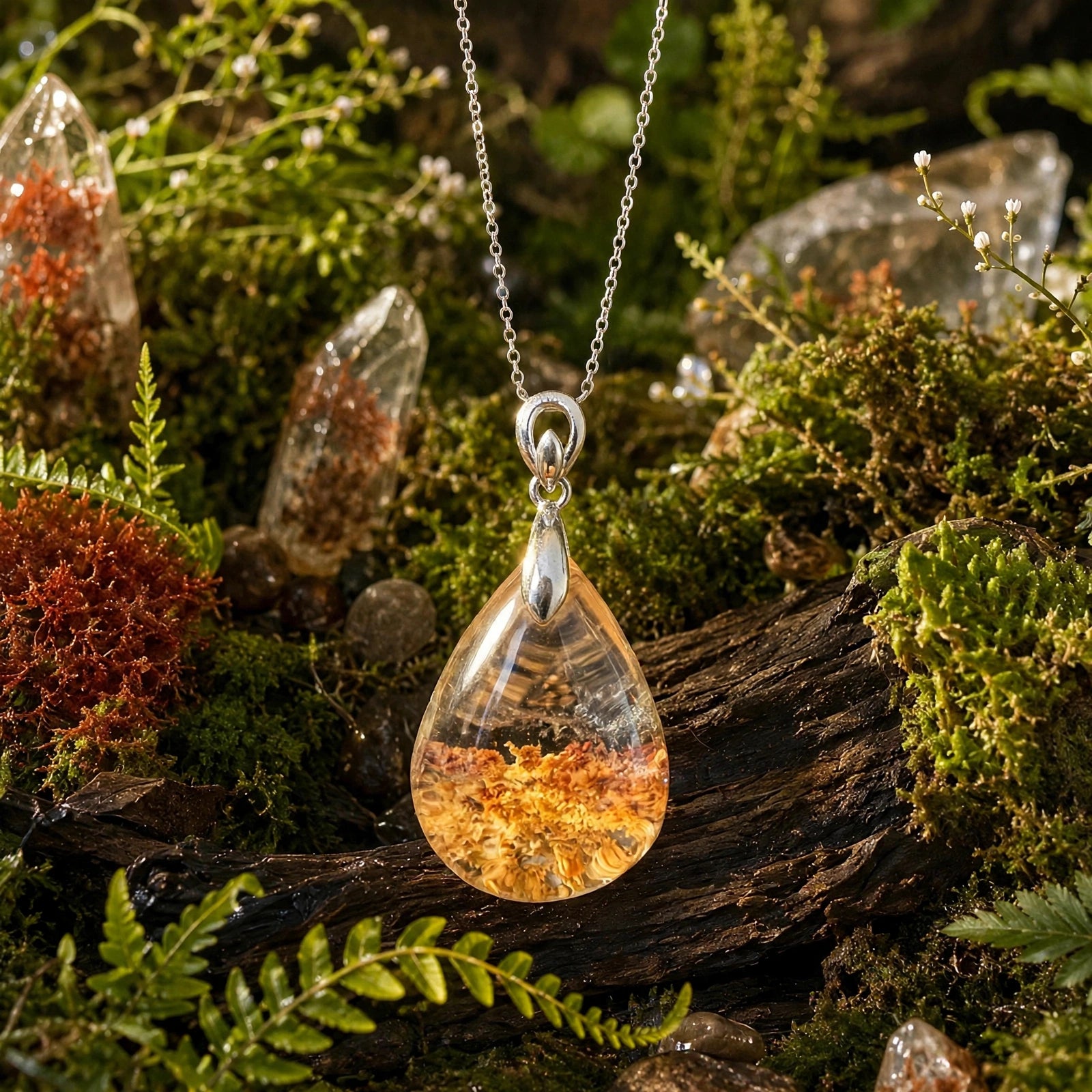 Eternal Sunrise teardrop Garden Quartz pendant in 18K white gold vermeil, pendant only