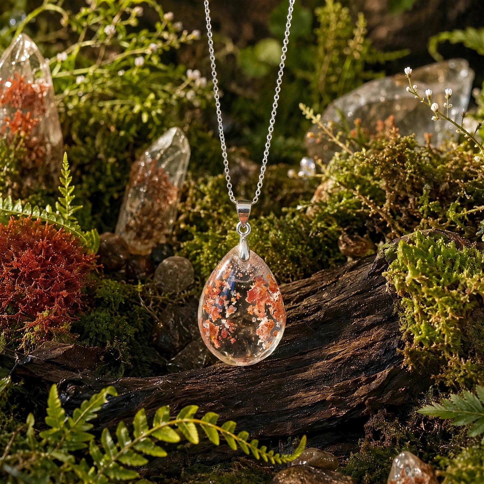 Starlight Petal Garden Quartz pendant in 18K white gold vermeil, pendant only