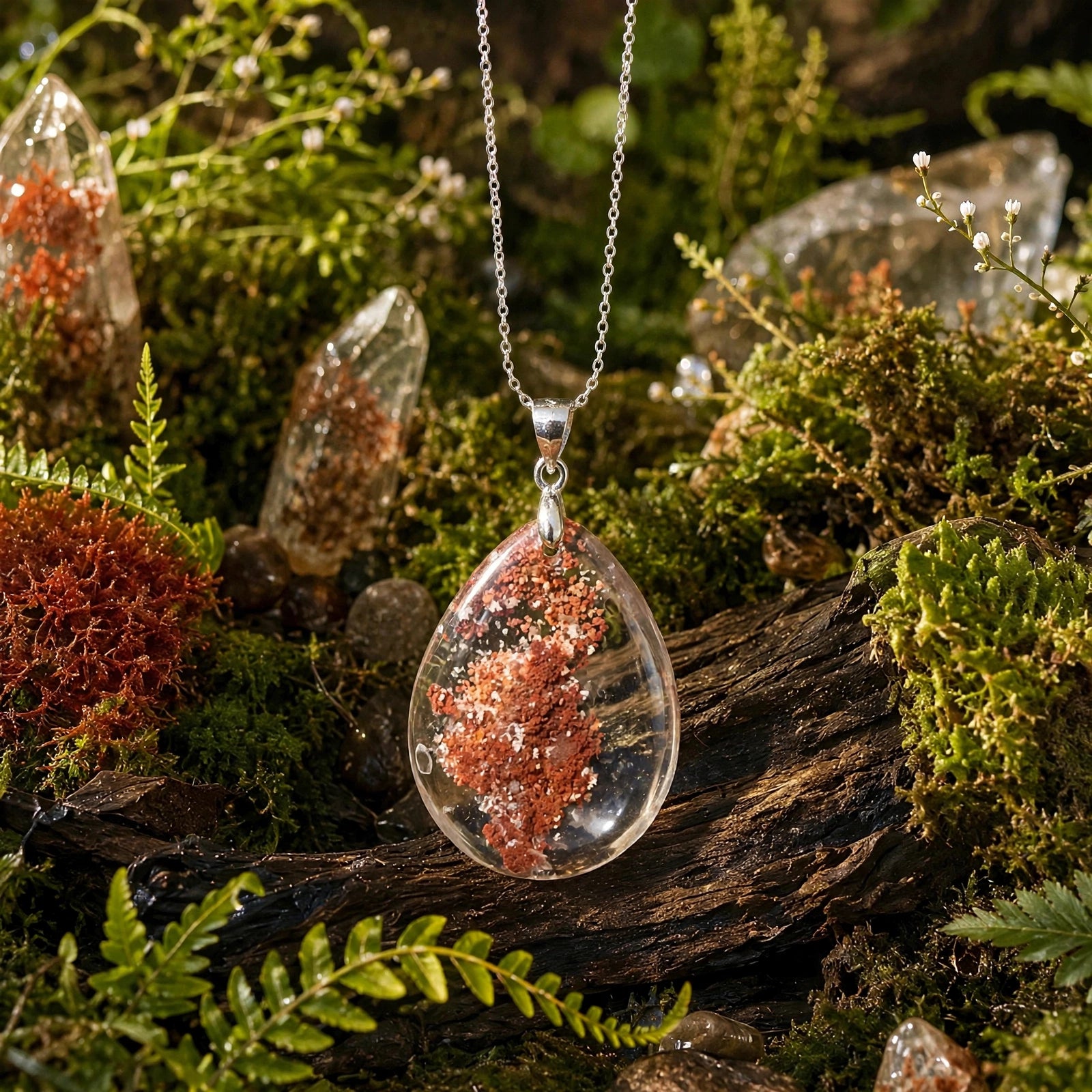 Scarlet Canopy Garden Quartz pendant in 18K white gold vermeil, pendant only