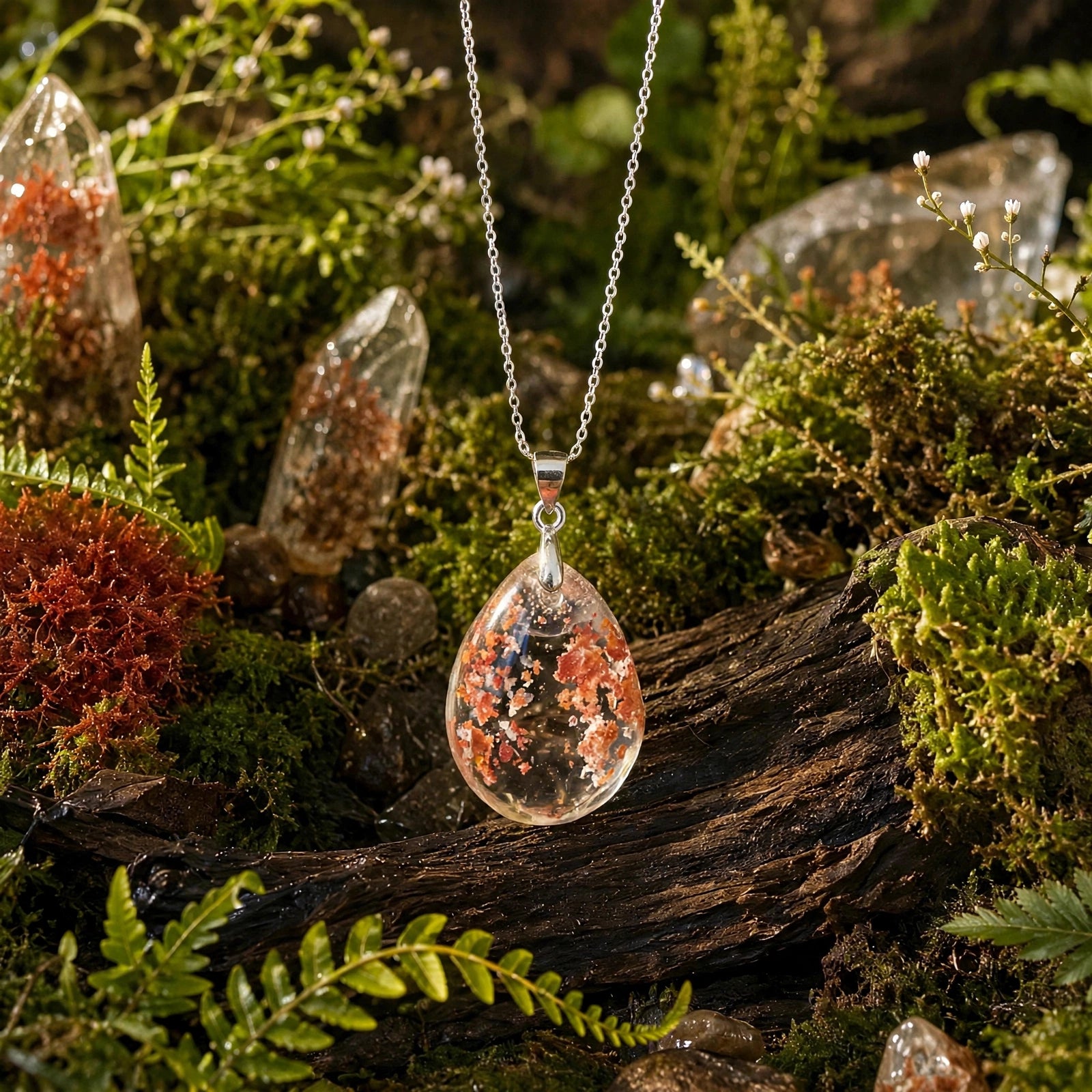 Starlight Petal Garden Quartz pendant in 18K white gold vermeil, pendant only