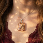 Frosty Woodland Garden Quartz pendant on model, 18K white gold vermeil